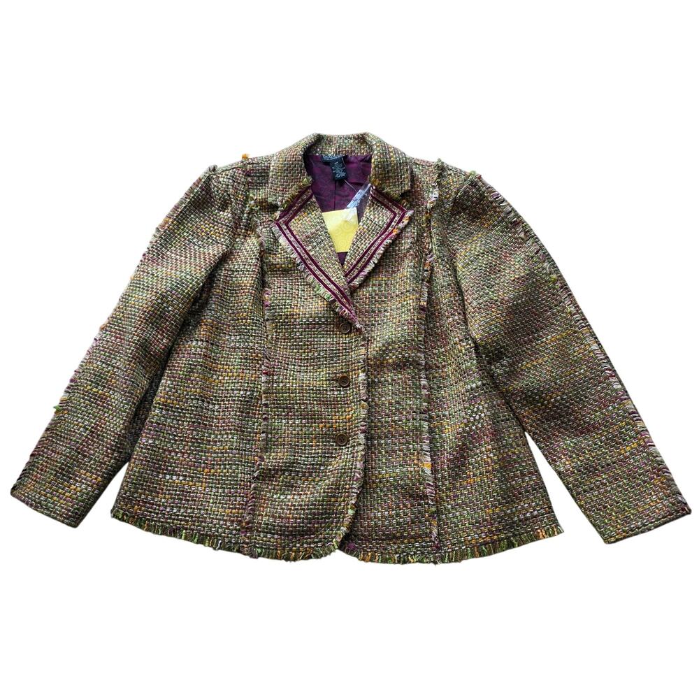 Dialogue Women's Tweed Blazer Jacket Fringe Trim Size 18W NWT